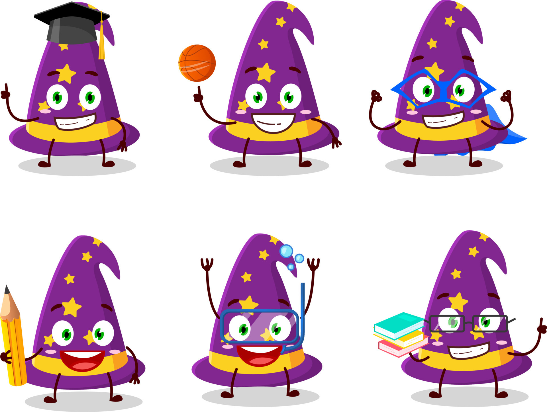 School Student Of Wizard Hat Cartoon Character With Various Expressions school-student-of-wizard-hat-cartoon-character-with-various-expressions