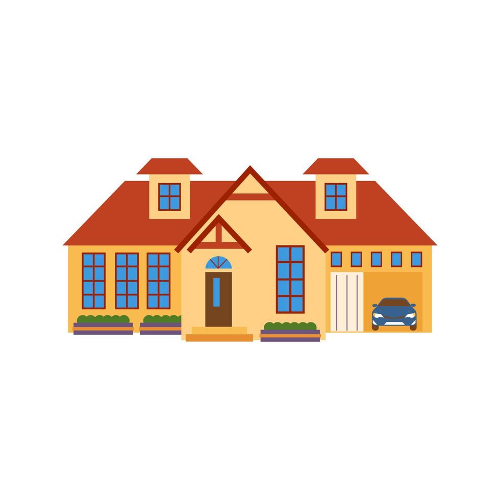 Luxury house with garage open. Old style house with yellow paint. Suitable for property infographic. vector