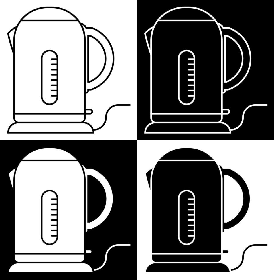 Electric kettle icon on stand. Isolated vector in white and black background in linear style
