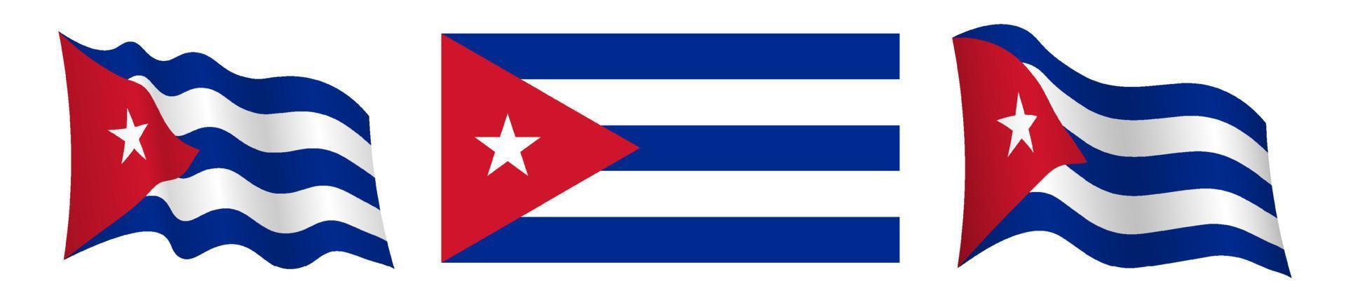 bandera de Cuba en estático posición y en movimiento, revoloteando en viento en exacto colores y tamaños, en blanco antecedentes vector