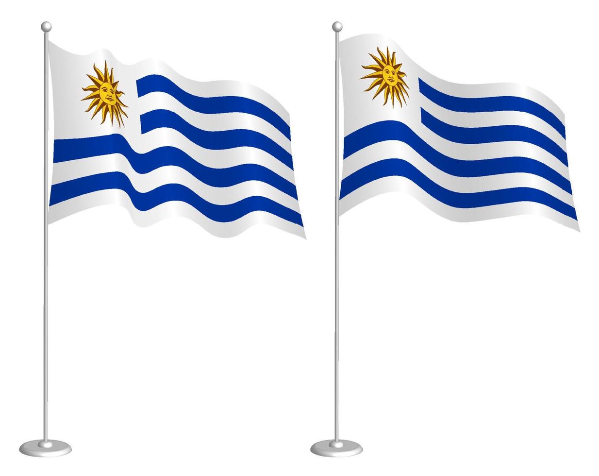 bandera de Uruguay en asta de bandera ondulación en viento. fiesta diseño elemento. control para mapa simbolos aislado vector en blanco antecedentes