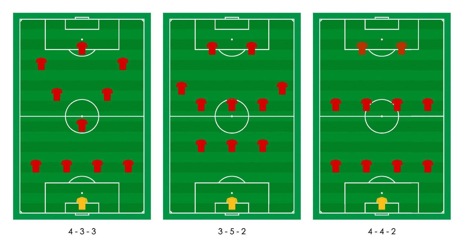 Templates of popular layouts on soccer field. Announcement of teams and athletes before start of competition. Vector