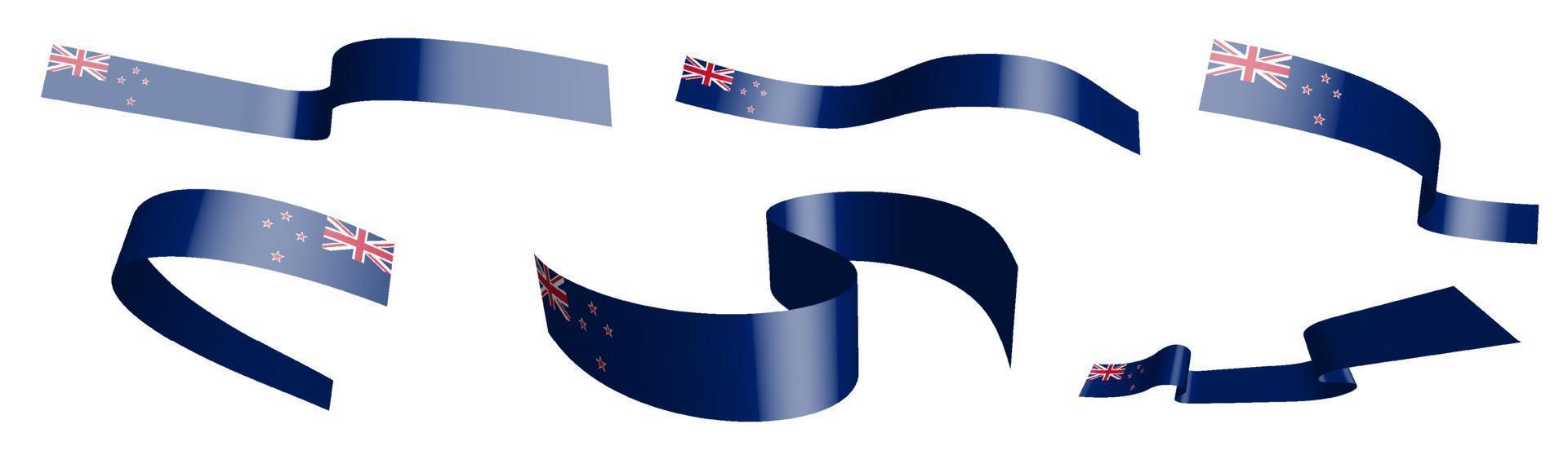 conjunto de fiesta cintas bandera de nuevo Zelanda ondulación en viento. separación dentro inferior y Superior capas. diseño elemento. vector en blanco antecedentes