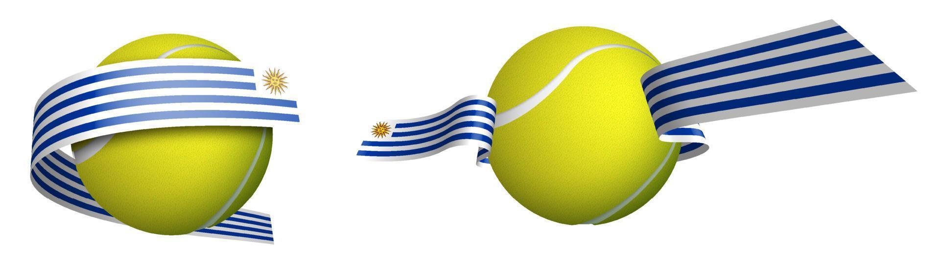 Deportes tenis pelota en cintas con colores de bandera de Uruguay. aislado vector en blanco antecedentes