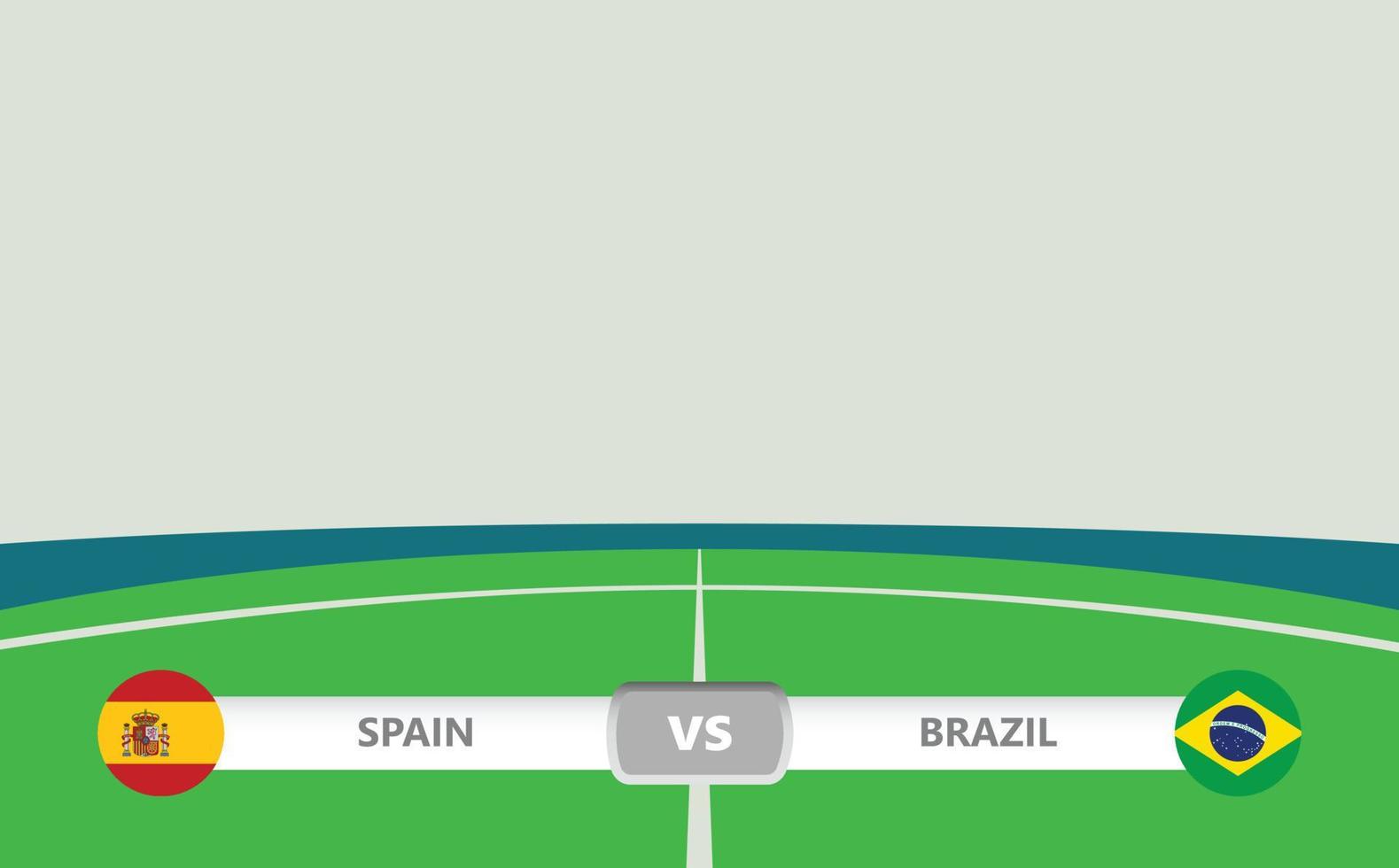 Vector match preview with lower third label within football stadium background. Spain vs Brazil.