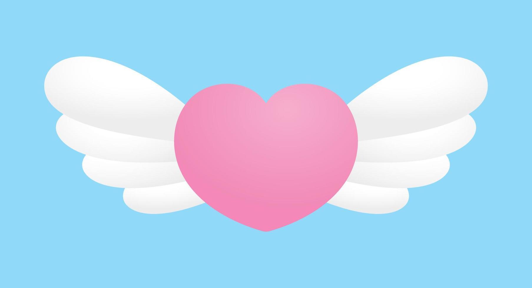cute sweet pink heart with white wings graphic element vector