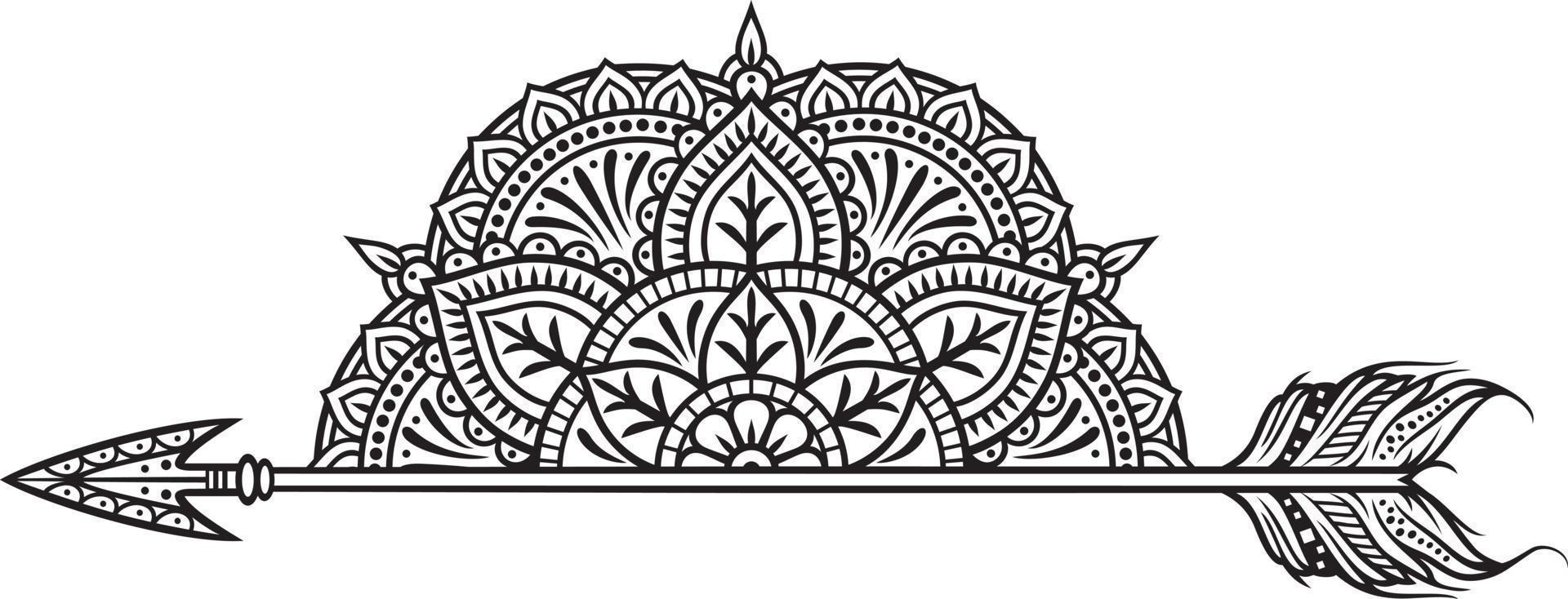 medio mandala y flecha símbolo. vector ilustración.