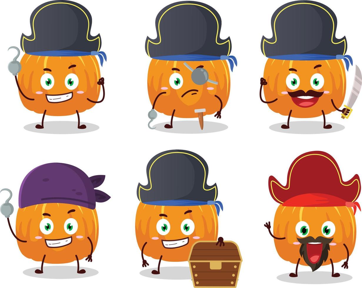 Cartoon character of pumpkin with various pirates emoticons vector