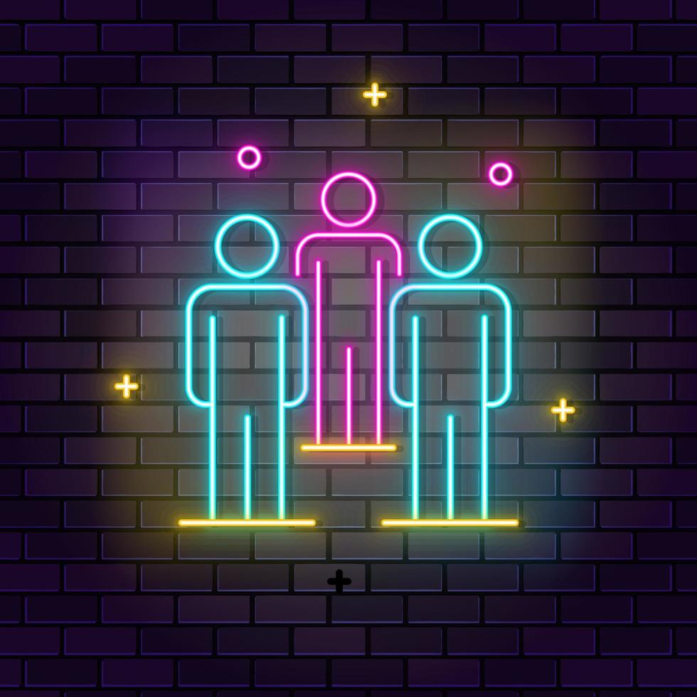 Group, people neon icon. Education neon icon on dark brick wall background. vector