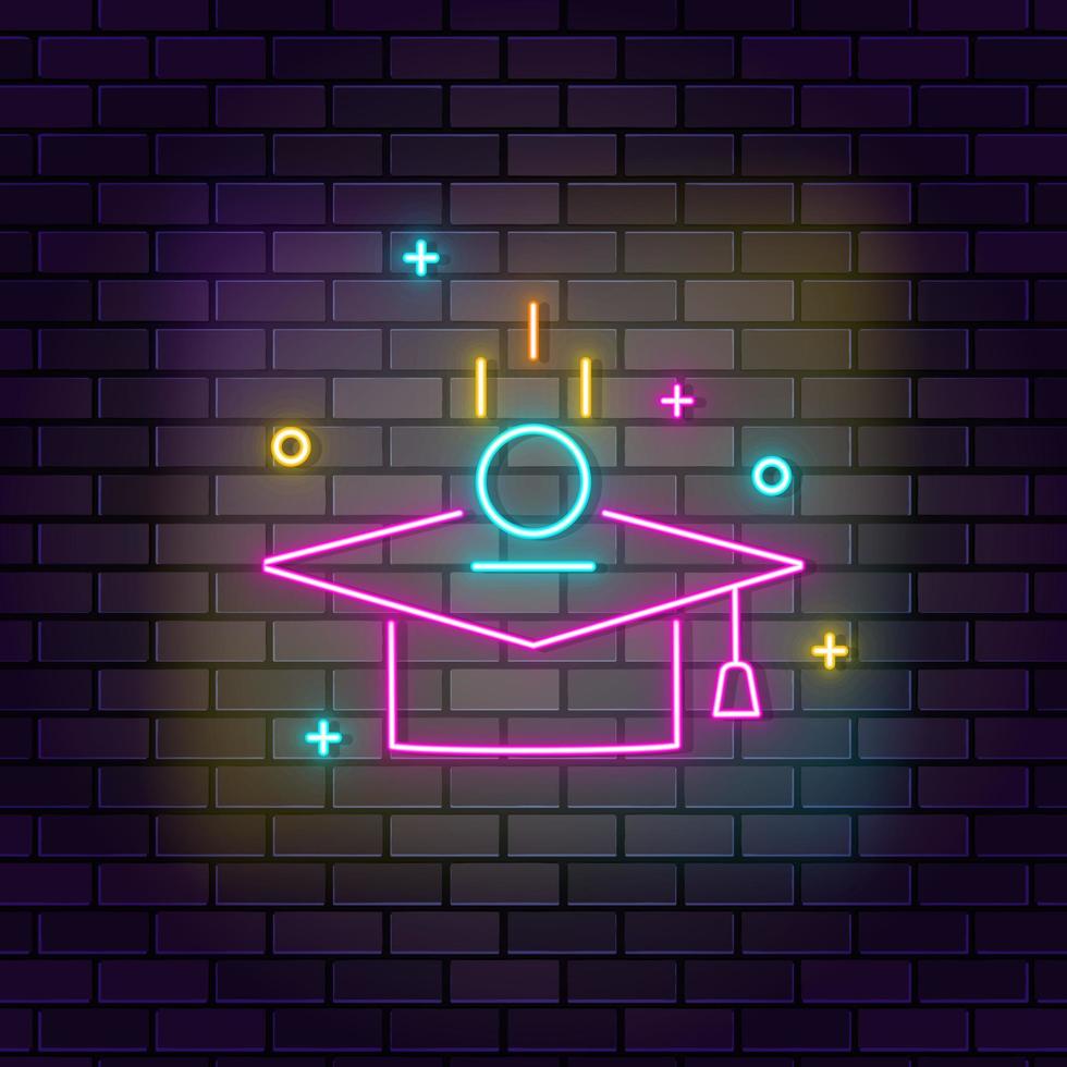 Investment for education neon icon. Education neon icon on dark brick wall background. vector