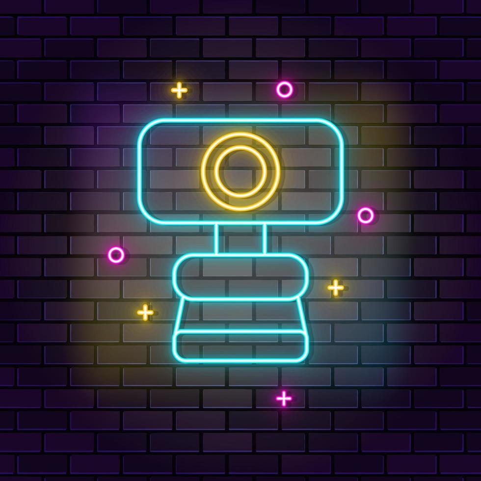 Web Cam neon icon. Education neon icon on dark brick wall background. vector