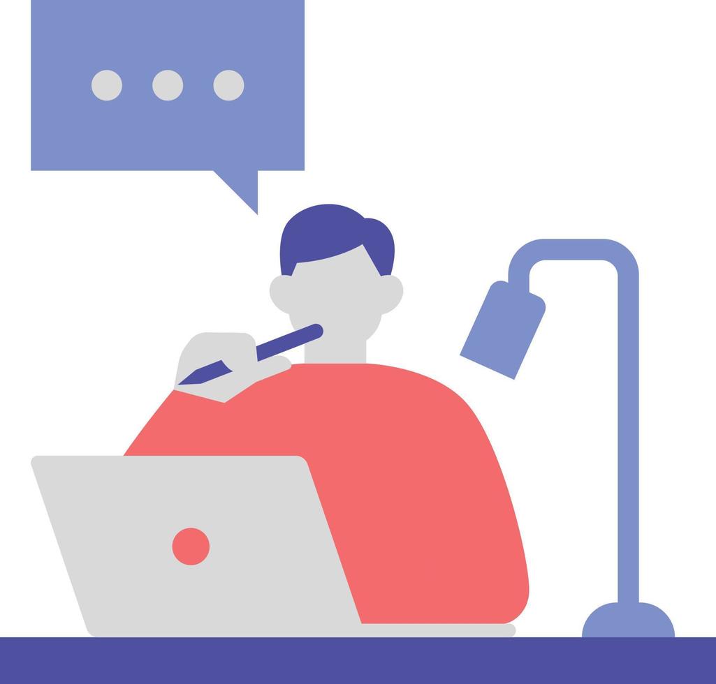 Man working on laptop and talking on the phone. Flat vector illustration.