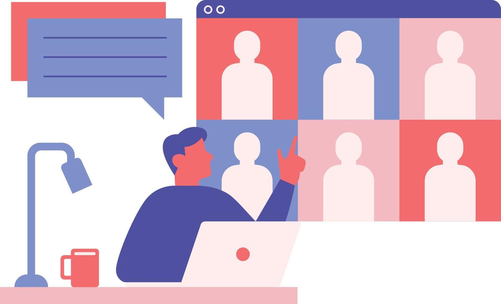 Video conference with group of people. Vector illustration in a flat style