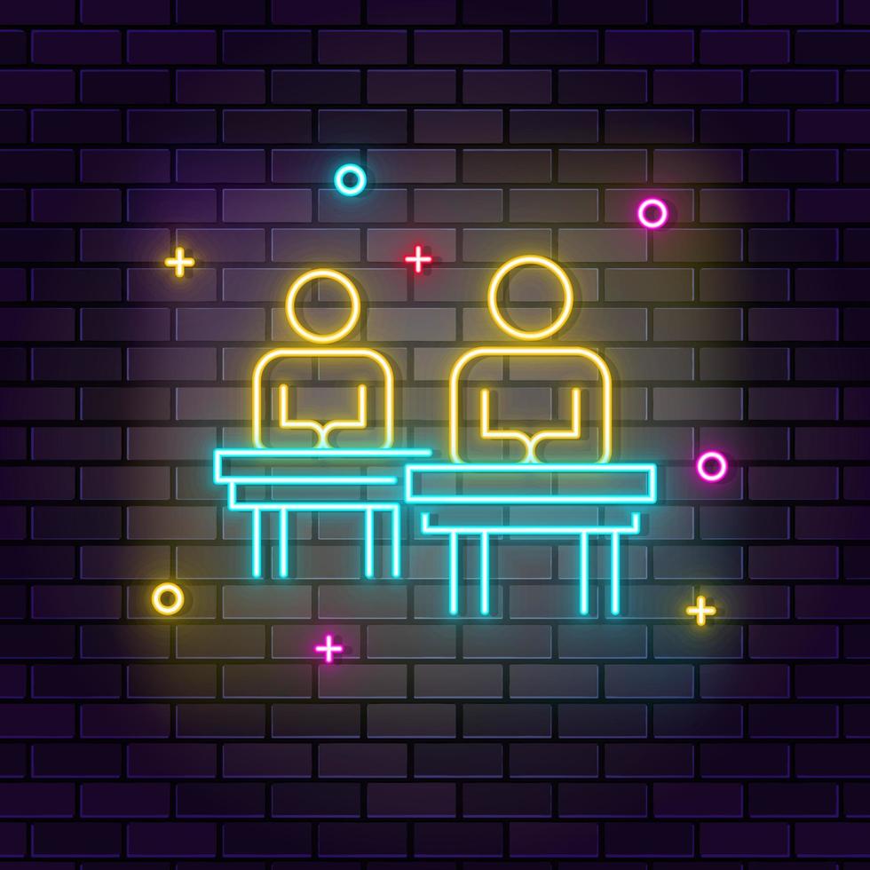Students neon icon. Education neon icon on dark brick wall background. vector
