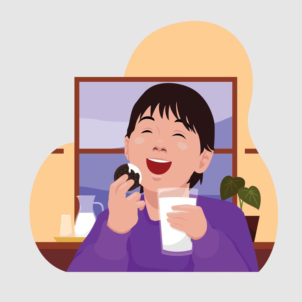 A Boy Eating Chocolate Biscuit vector