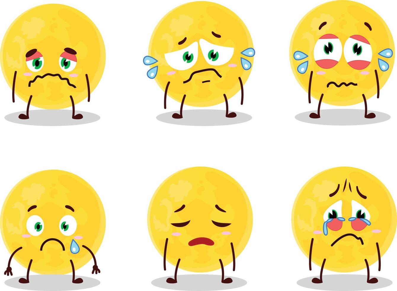 Yellow moon cartoon character with sad expression vector