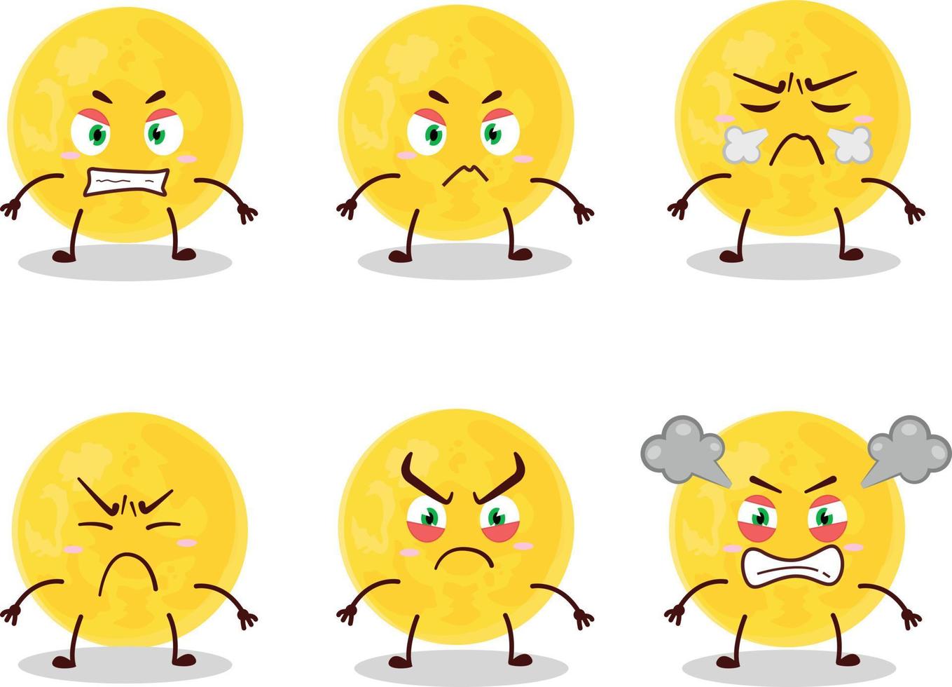 Yellow moon cartoon character with various angry expressions vector