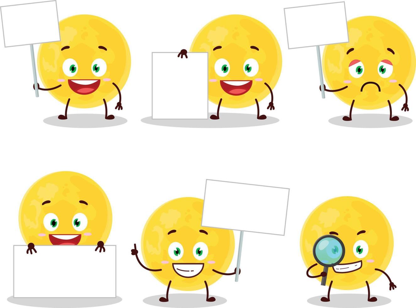 Yellow moon cartoon character bring information board vector