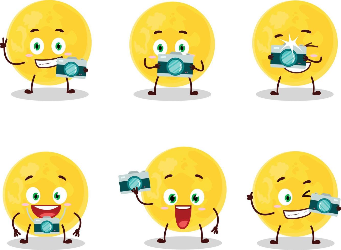 Photographer profession emoticon with yellow moon cartoon character vector