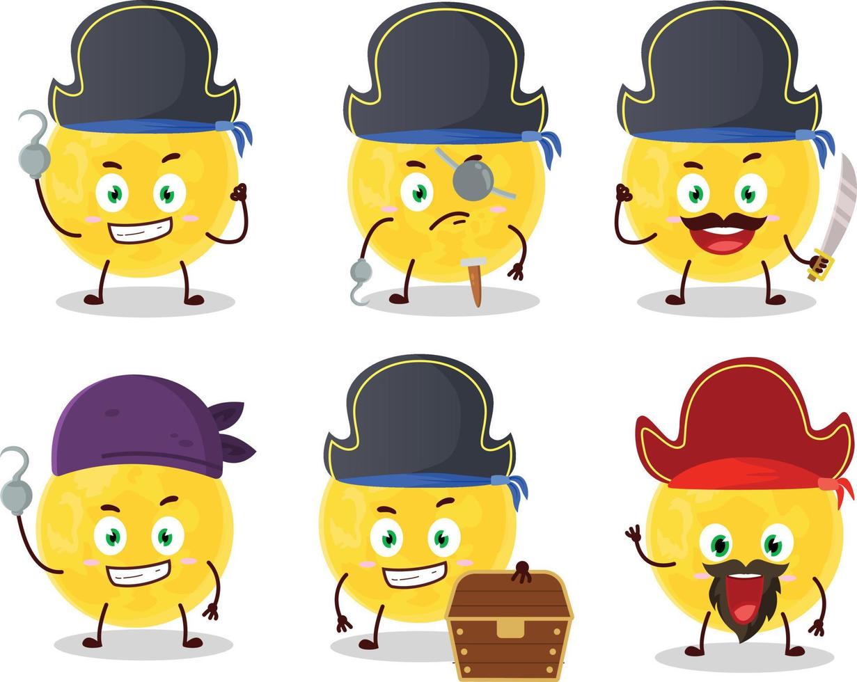 dibujos animados personaje de amarillo Luna con varios piratas emoticones vector