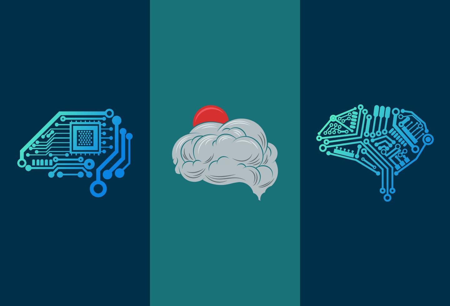 Collection of brain logo symbol vector template. Technology and modern