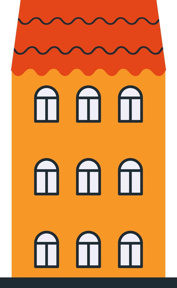 Vector three-story yellow house with brown slate eps 10, Vector big house with 3 windows on each floor eps 10.