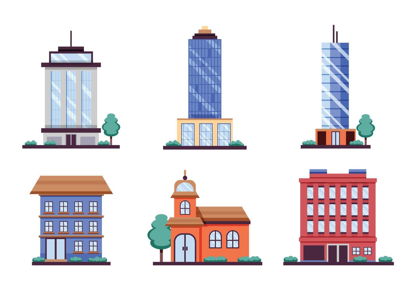varios edificios plano diseño icono vector ilustración