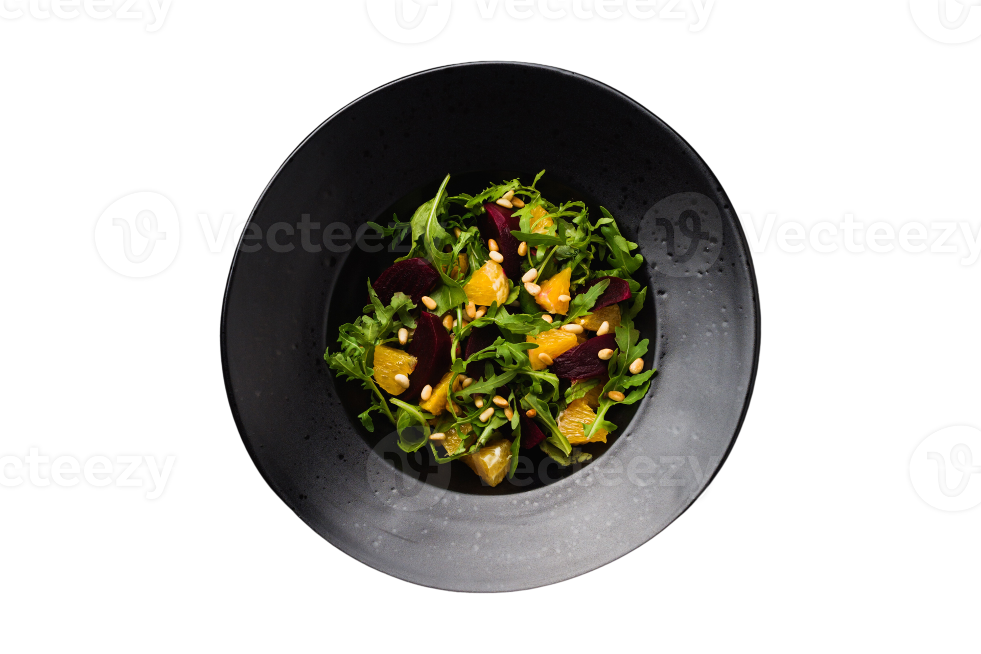 Free Black bowl with fresh salad isolated on a transparent background