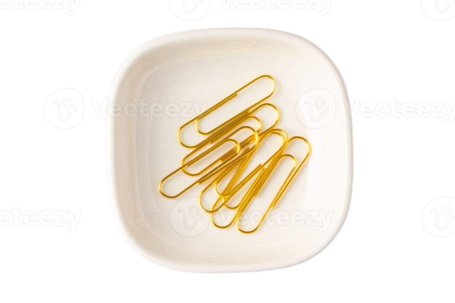 White plate with gold clips isolated on a transparent background png