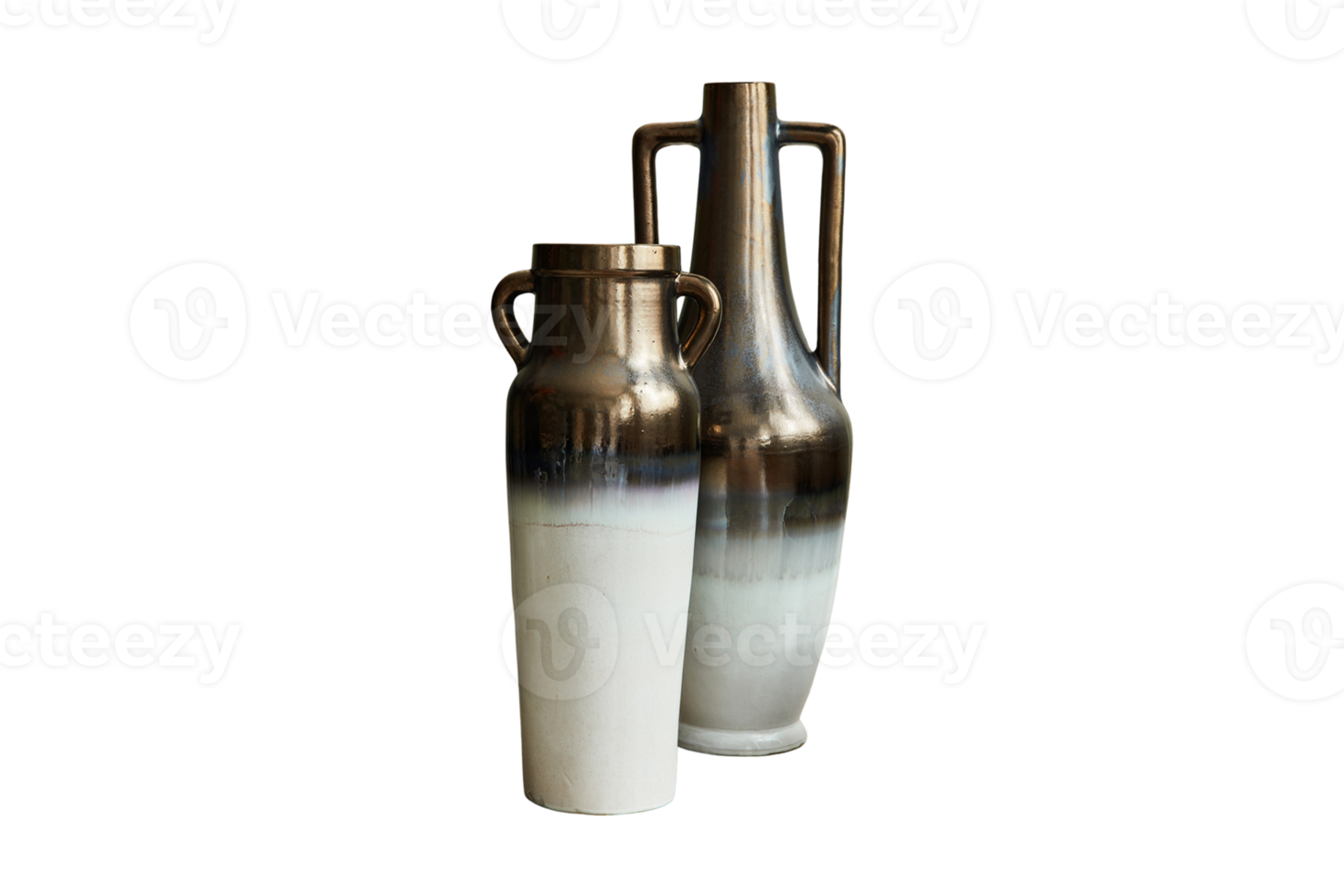 Metallic vases set isolated on a transparent background png