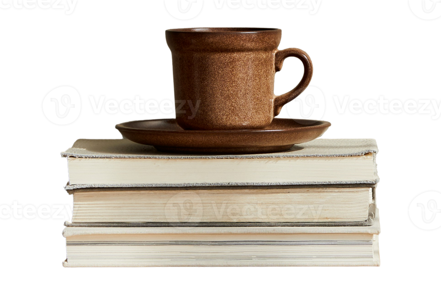 Books and brown cup isolated on a transparent background png