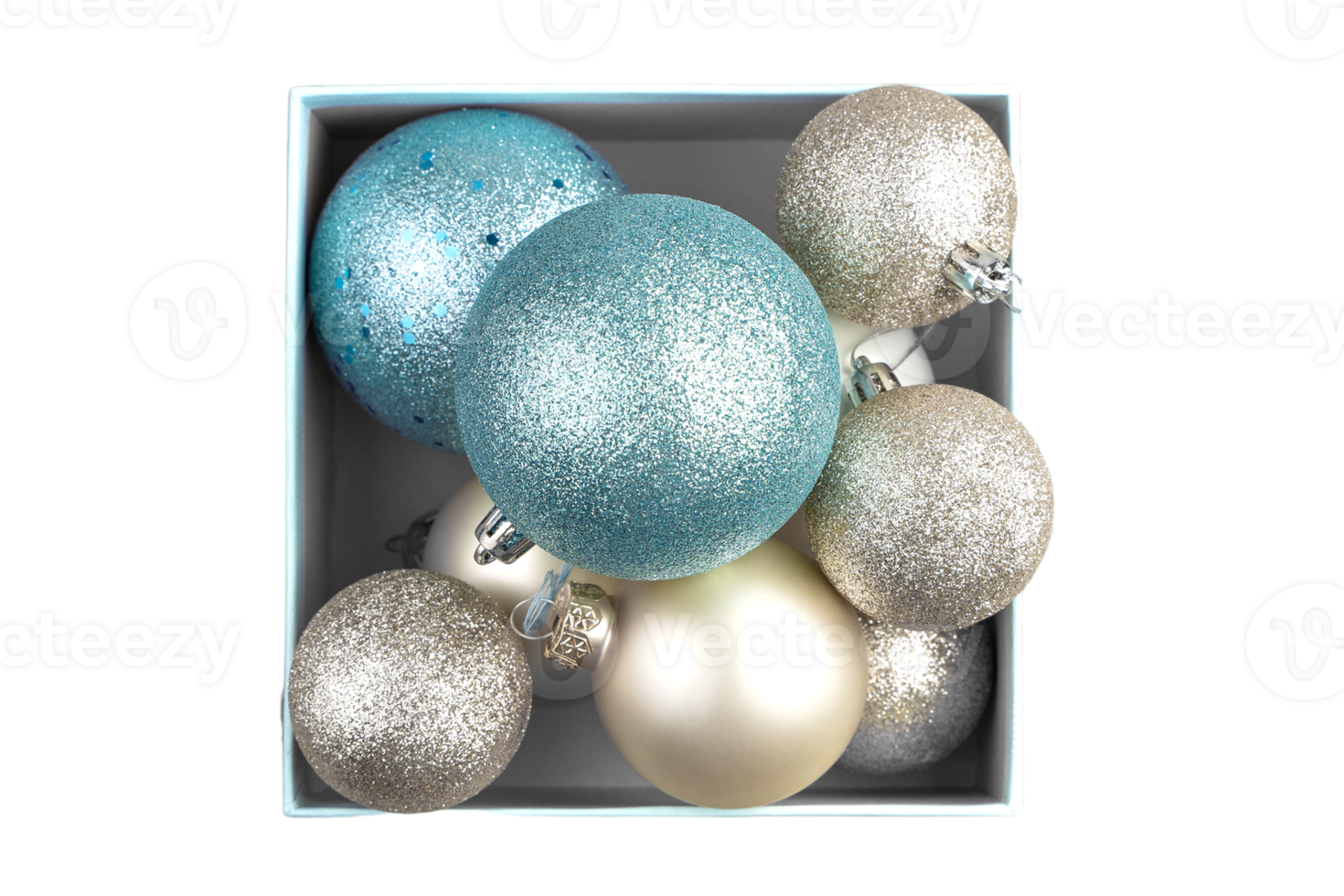 Silver and blue christmas balls isolated on a transparent background png