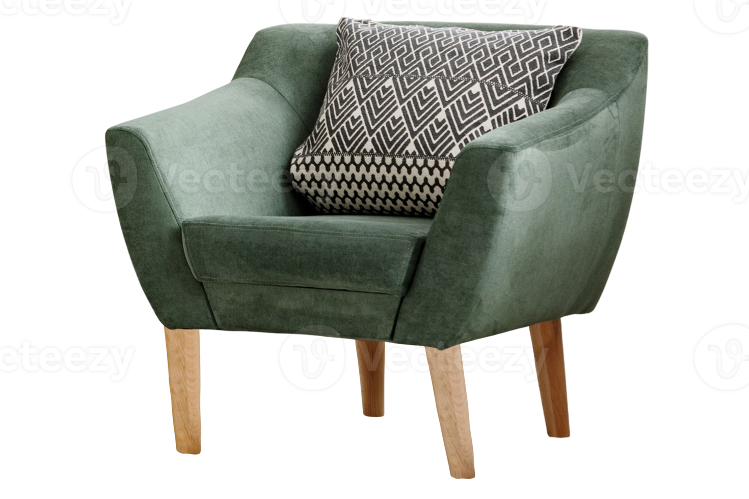 Green armchair and cushion isolated on a transparent background png