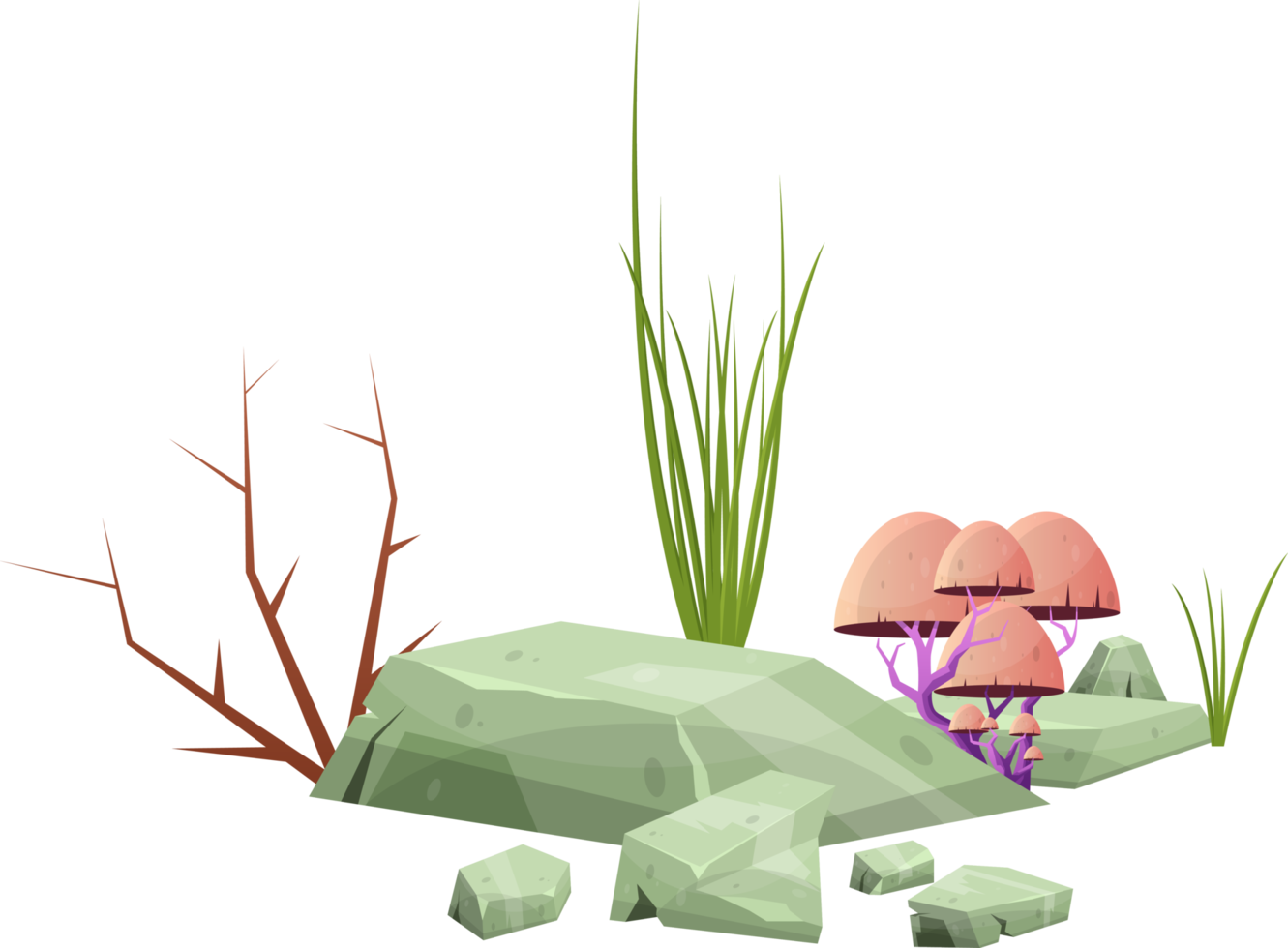 Desert rock with plants png