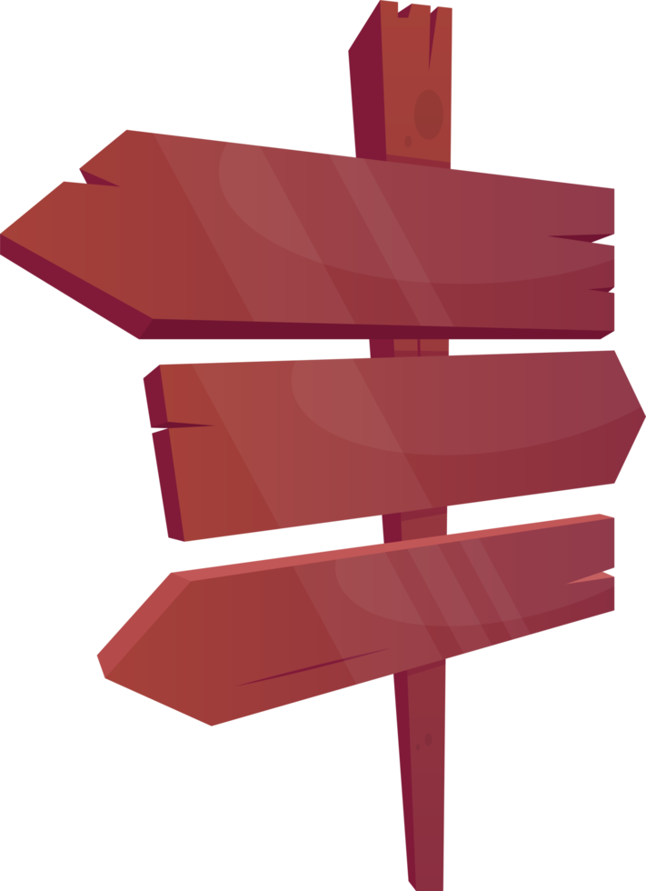 Wooden directional sign board in cartoon style png