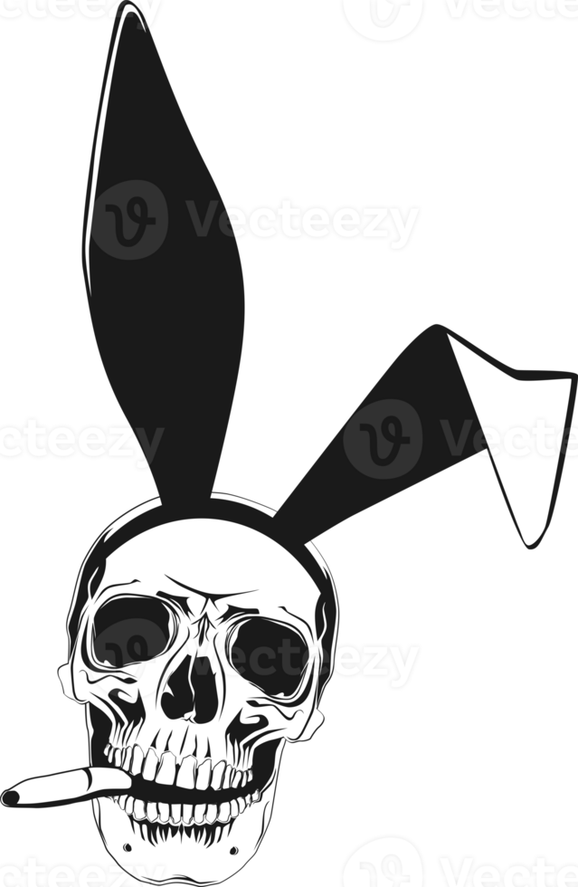 Skull wearing bunny ears and smoking a cigar. png