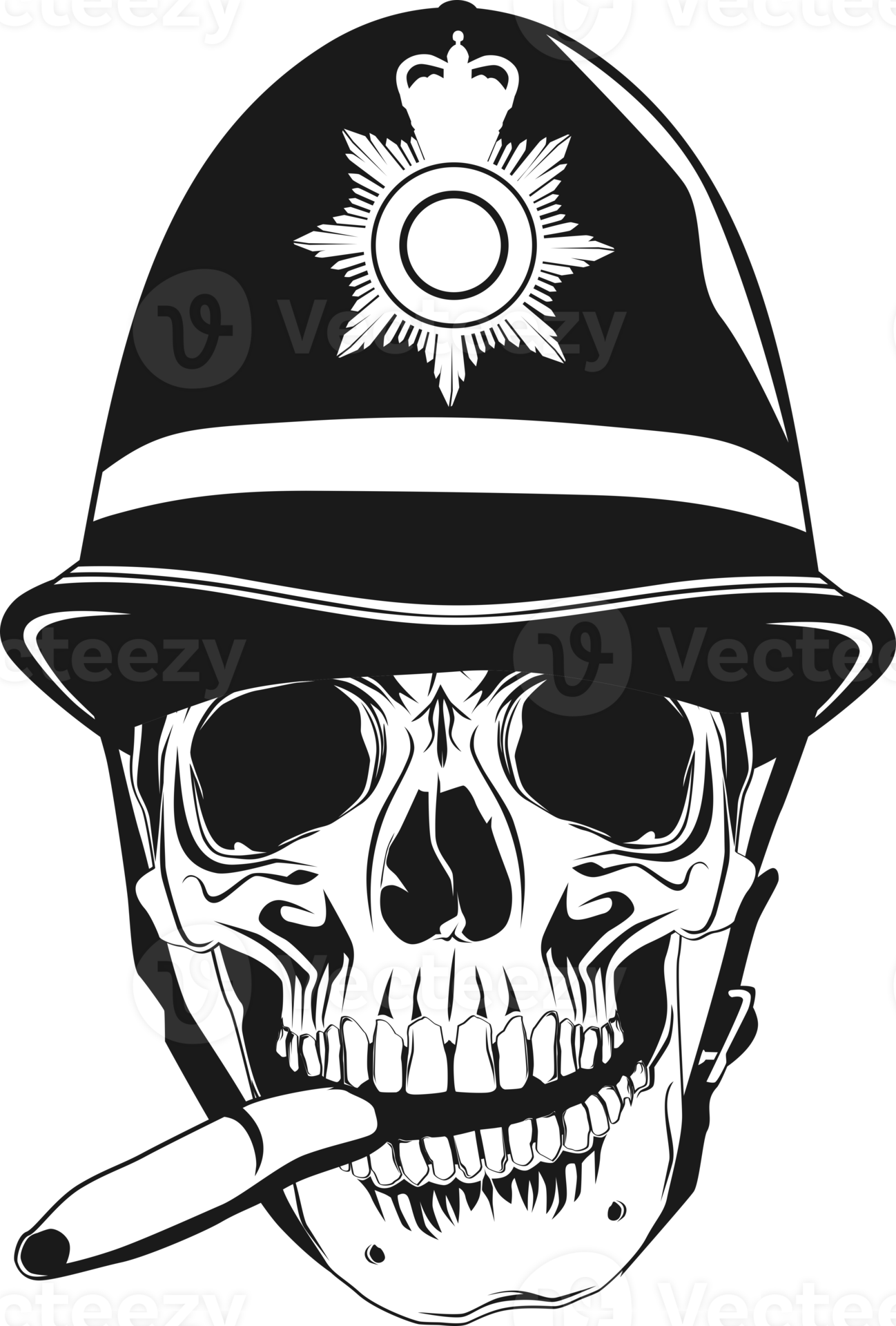 Front view of a smoking skull in a helmet. 22220384 PNG