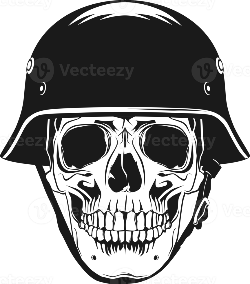 Front view of a human skull with a helmet on. png