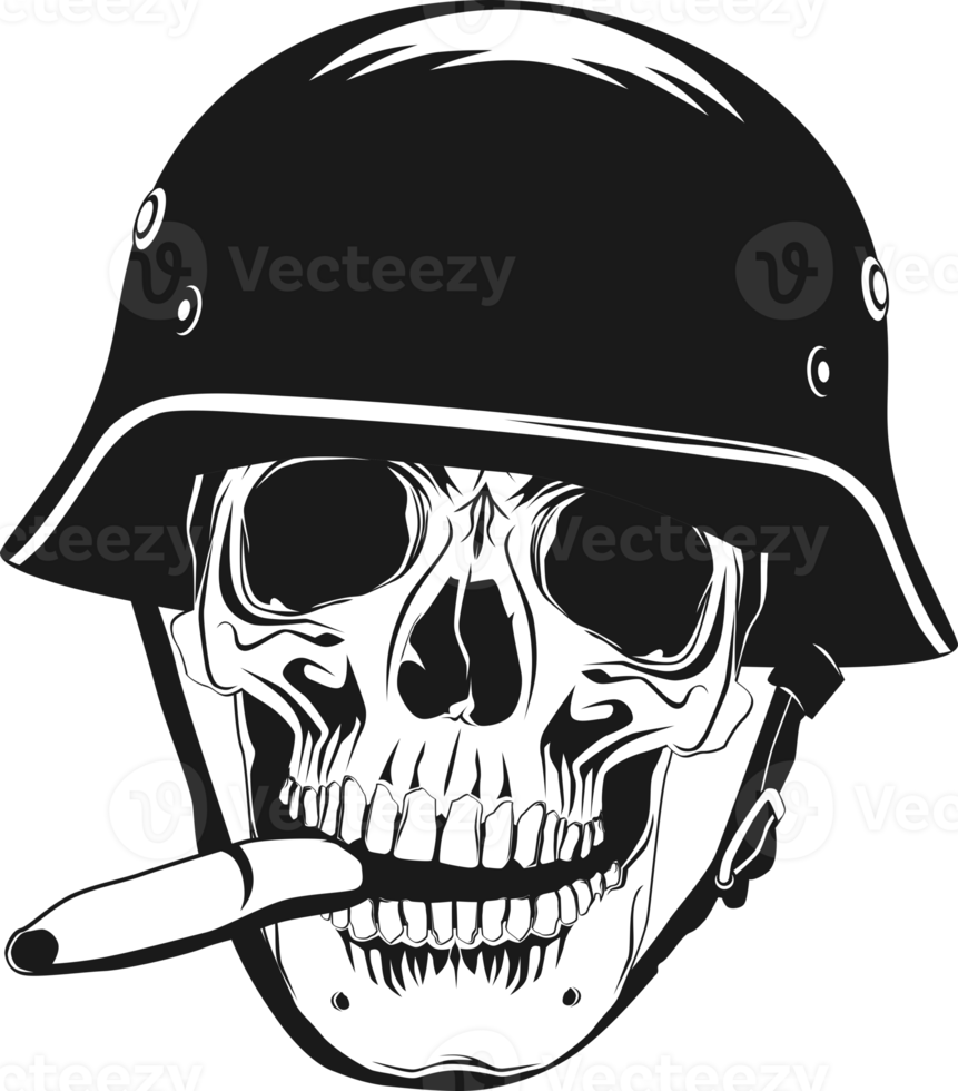 Front view of a smoking skull in a helmet. png