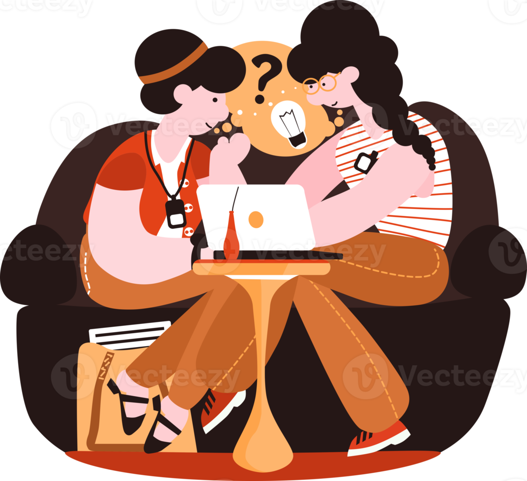 Mentoring concept. Two women sitting on a sofa and solving a problem. png