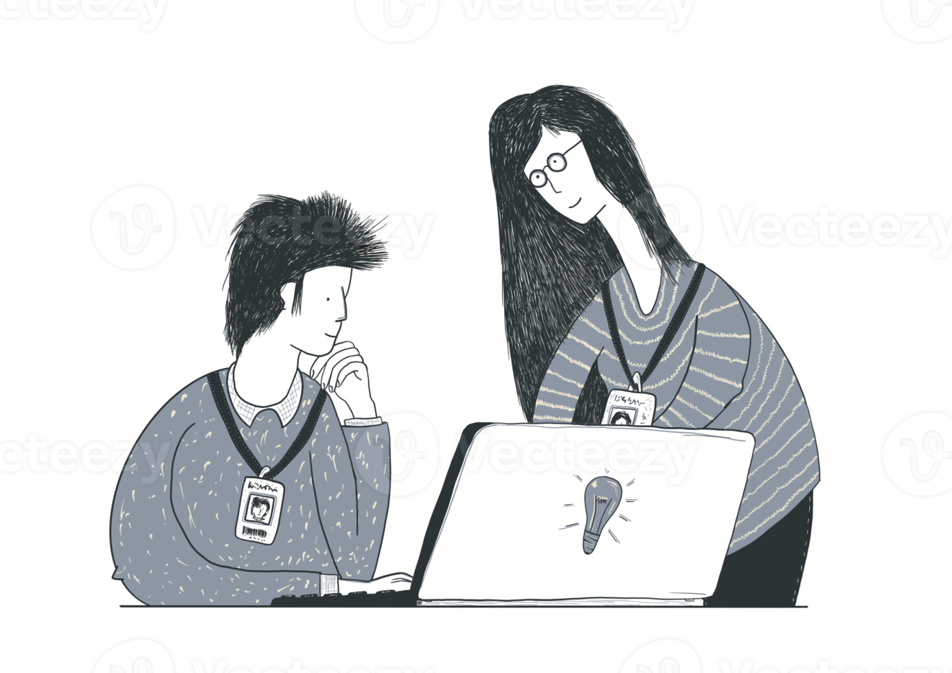 Mentorship. The mentor helps her less experienced colleague to solve the problem. Teamwork concept illustration. png