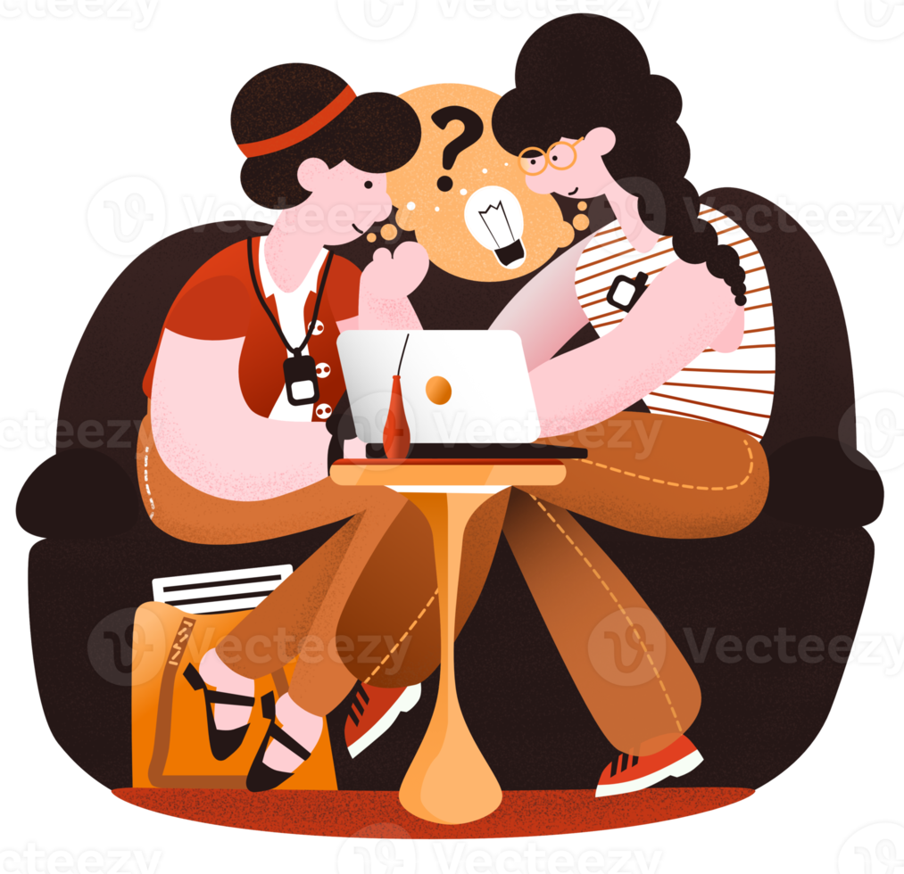 Mentoring concept. Two women sitting on a sofa and solving a problem. png