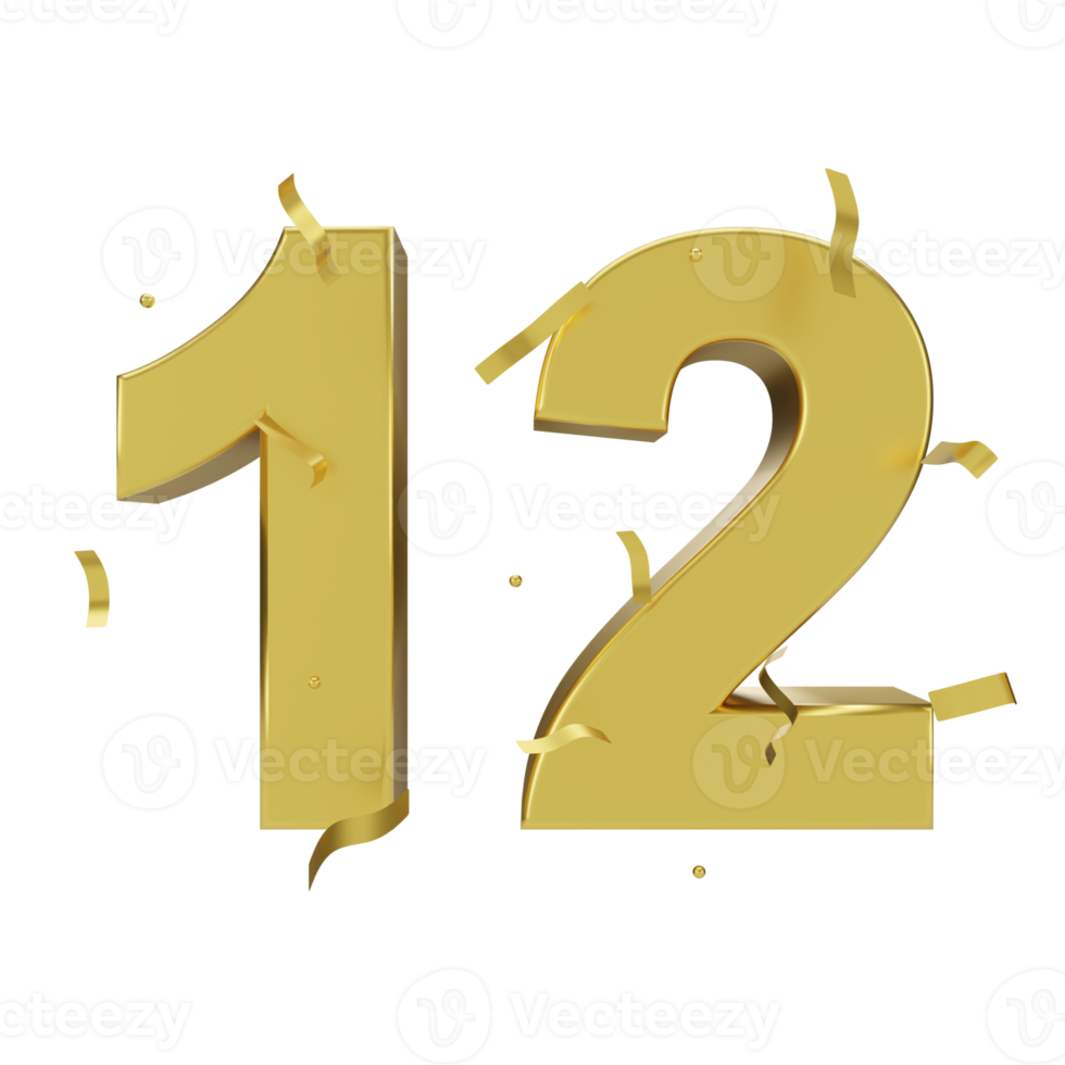 gold 12 number with confetti png