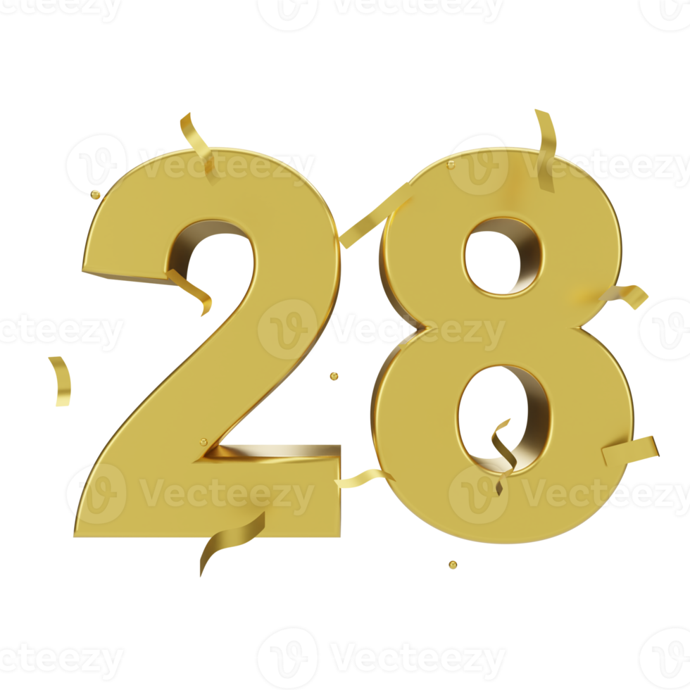 gold 28 number with confetti png