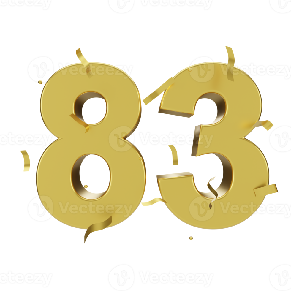 gold 83 number with confetti png