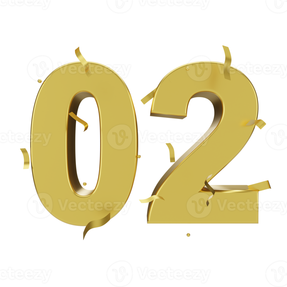 gold 02 number with confetti png