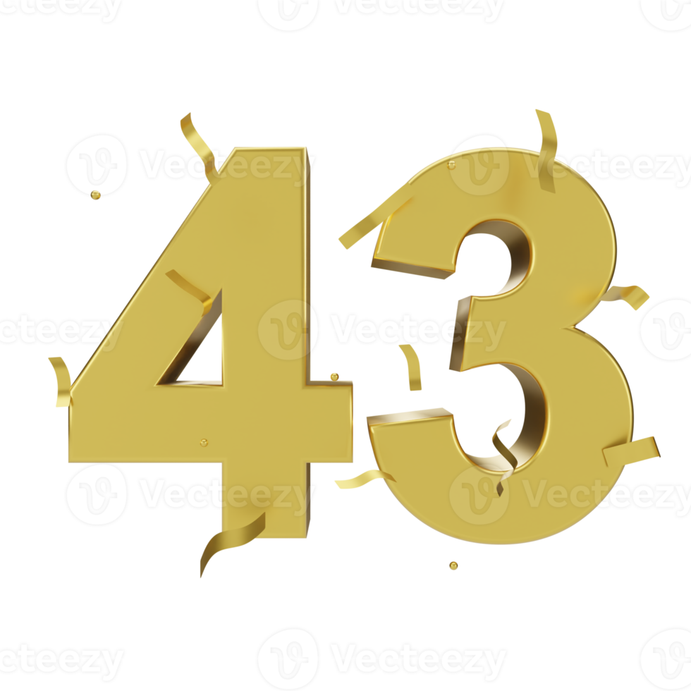 gold 43 number with confetti png