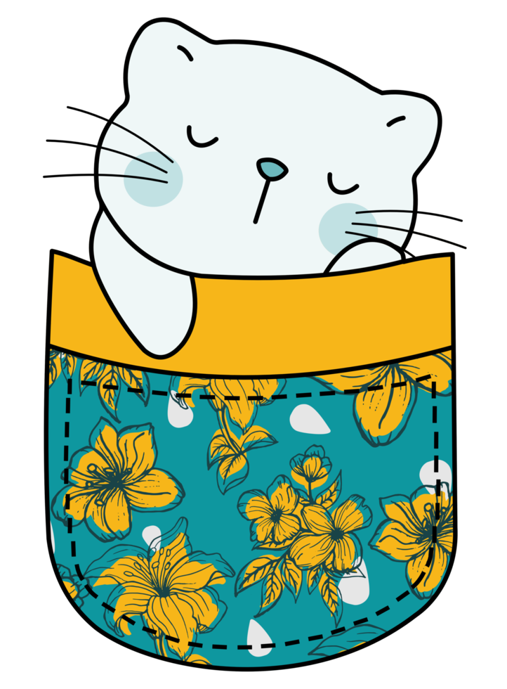 Cute cat in a colorful pocket png