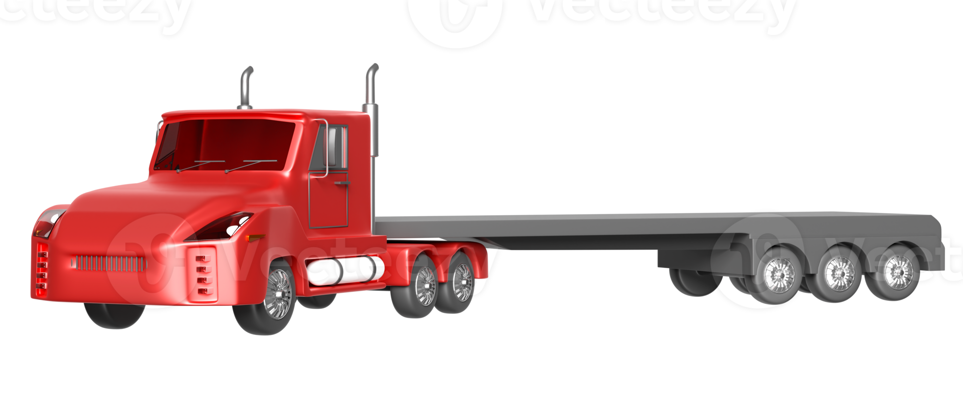 red tractor and trailer or semi truck. 3d illustration or 3d render png