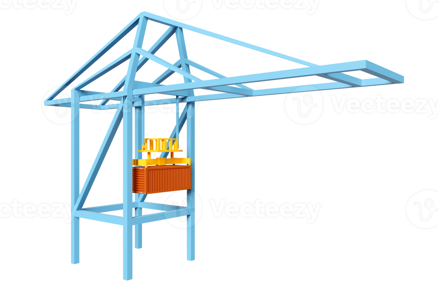 3d container gantry crane isolated. logistic import export concept, 3d illustration render png